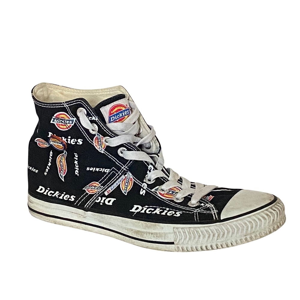 Dickies Mens Logo Print High Top Canvas Sneakers Black White Size 12